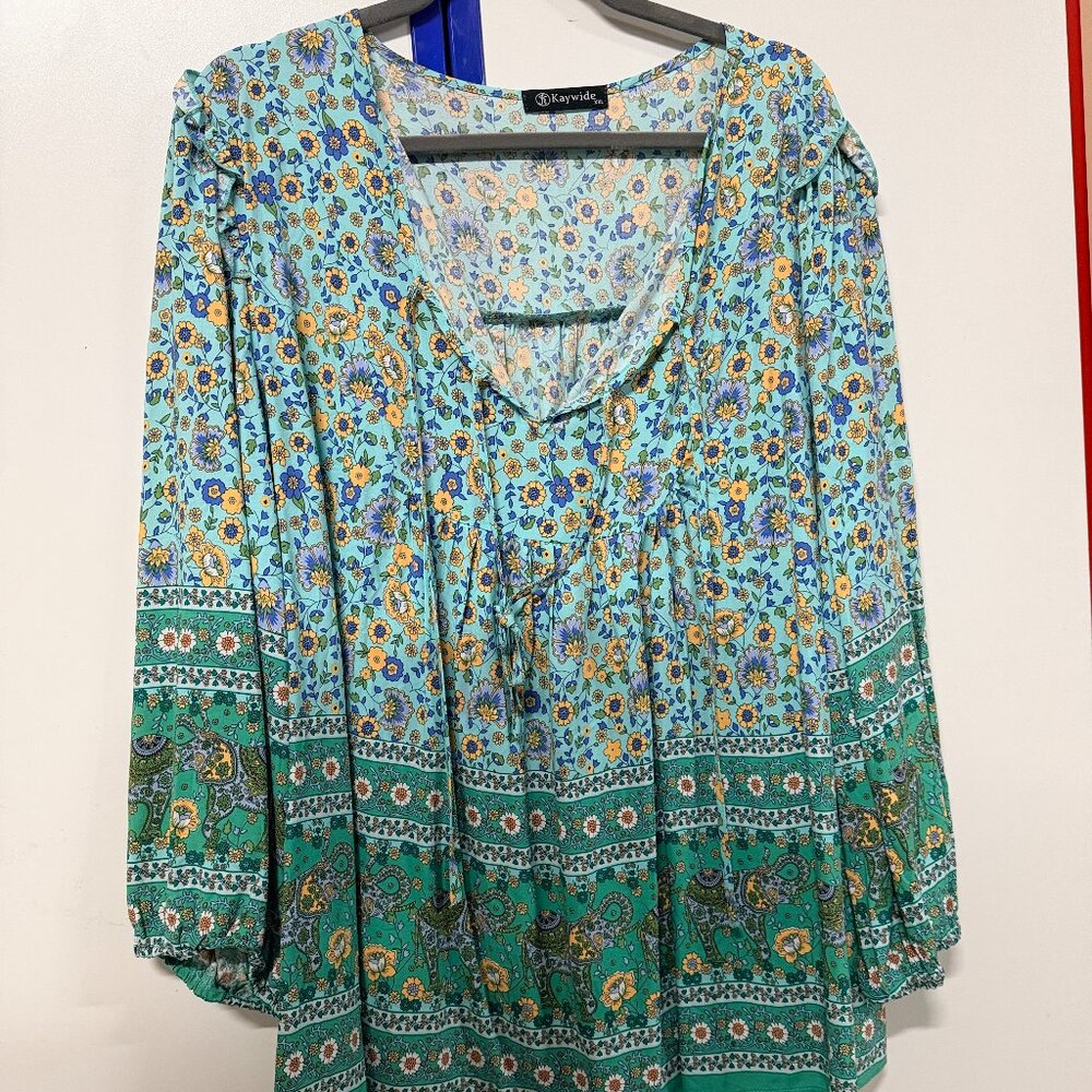 Women's Colorful Floral Design long sleeve blouse from Kaywide, Size: XXL